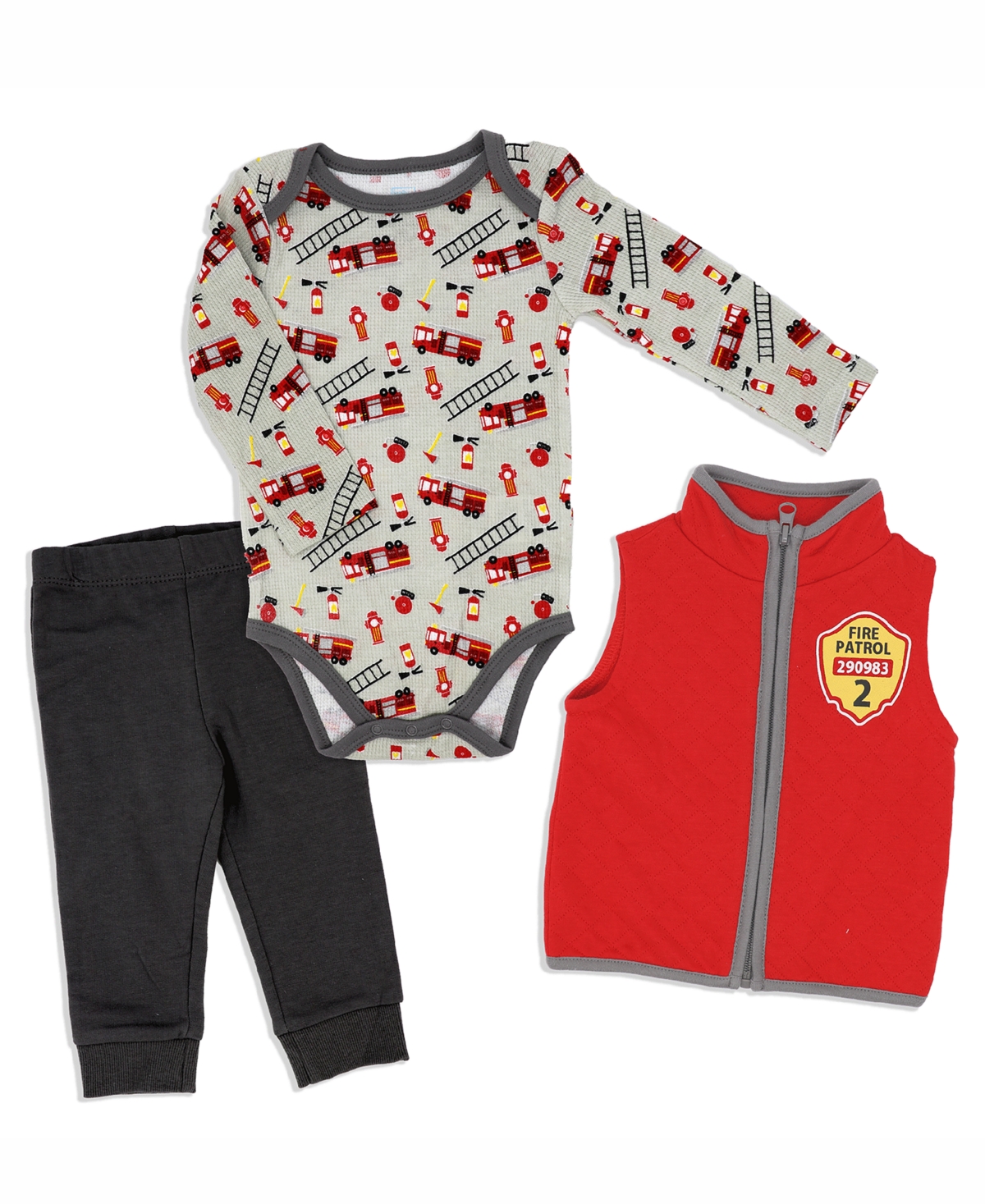 Baby Mode Baby Boys Bodysuit, Pants And Vest, 3 Piece Set In Red