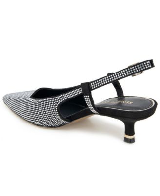Women's Martha Crystals Kitten Heel Sling Back Pumps