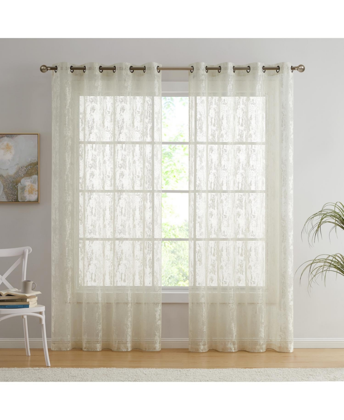 Hlc.me Crawford Modern Abstract Decorative Semi Sheer Light Filtering Grommet Window Treatment Curtain Panels for Bedroom & Living Room - Set of 2