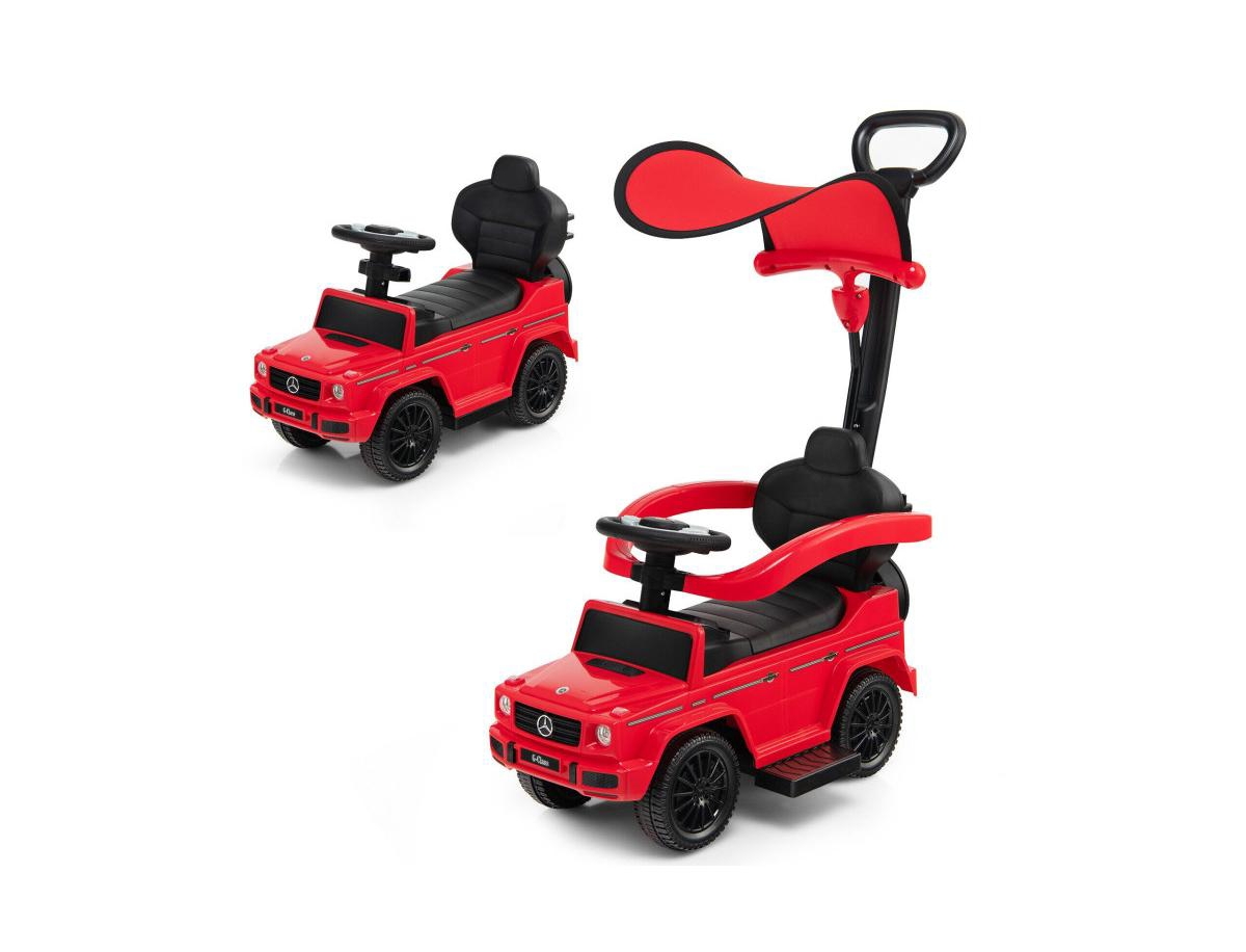 3-In-1 Ride on Push Car Mercedes Benz Stroller Sliding Car with Canopy
