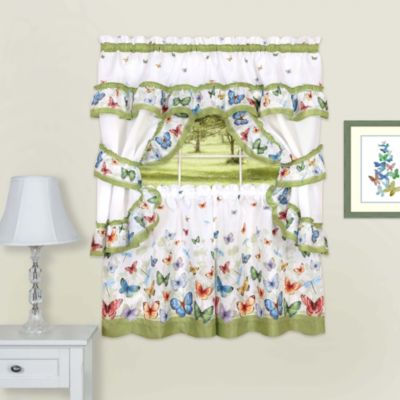 Butterflies Prairie Complete 5 Piece Cottage Kitchen Curtain Set