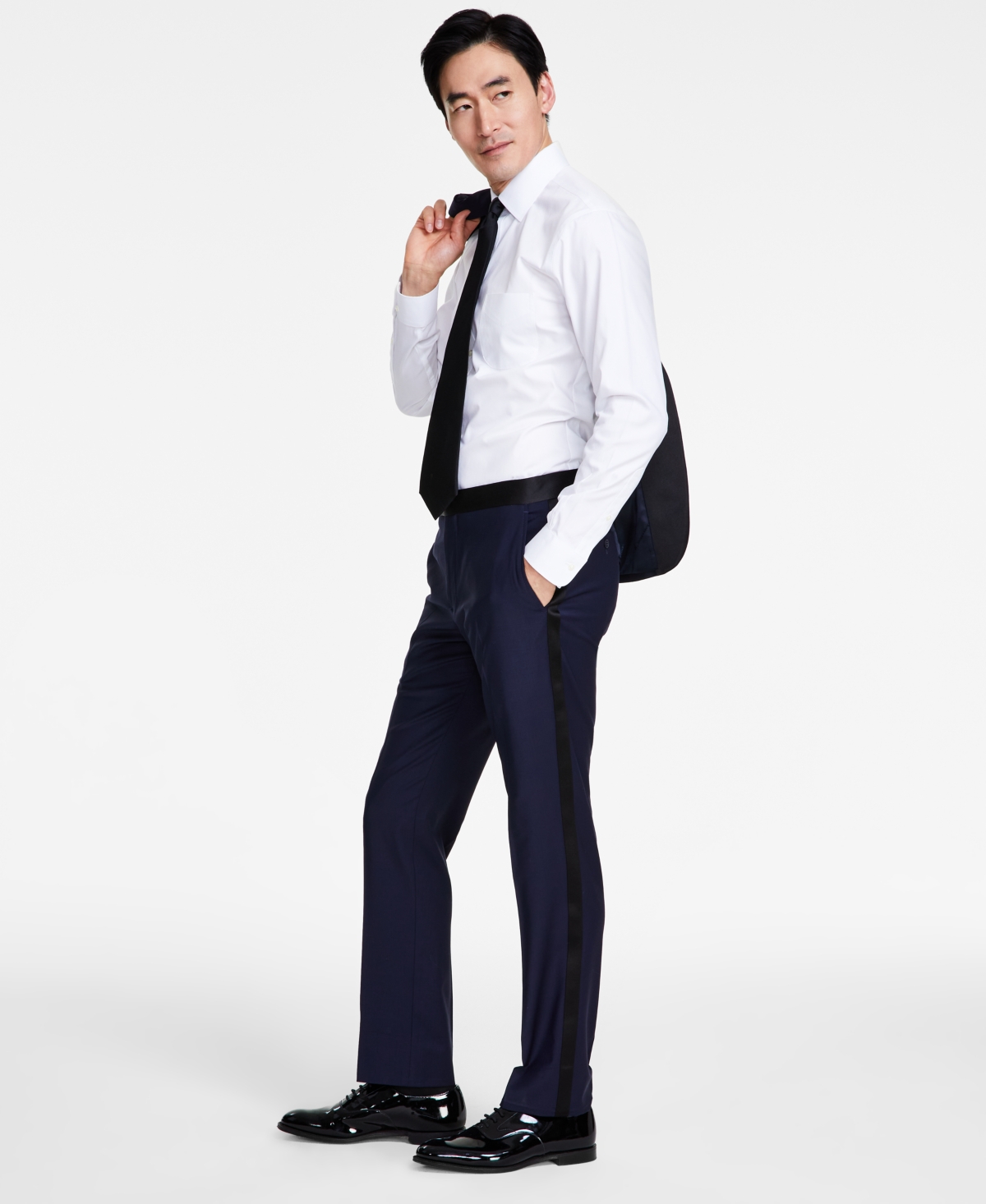 B by Brooks Brothers Men's Classic-Fit Stretch Solid Tuxedo Pants - Navy