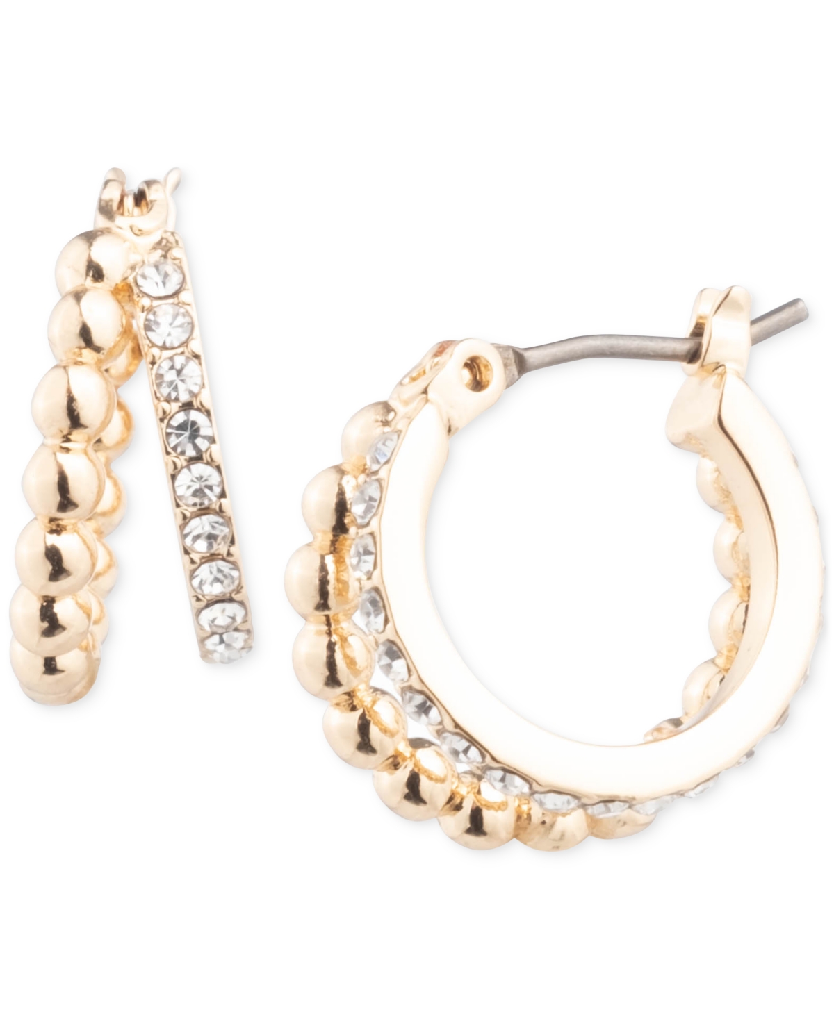 Lauren Ralph Lauren Gold-tone Small Pave & Bead Split Clip-on Hoop Earrings, 0.62" In White