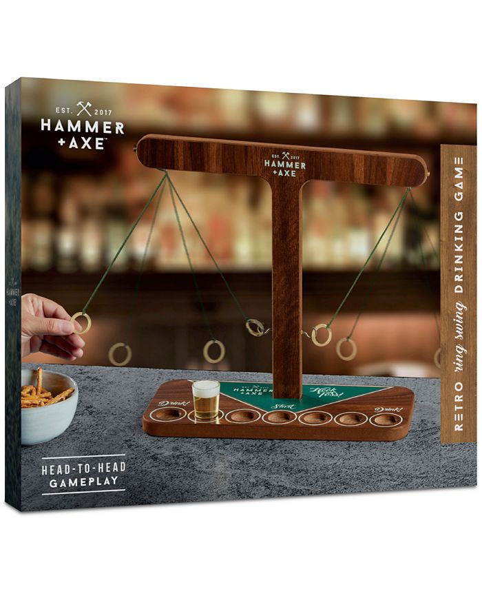 Hammer + Axe Vintage Ring Swing Drinking Game, Handcrafted Wood With