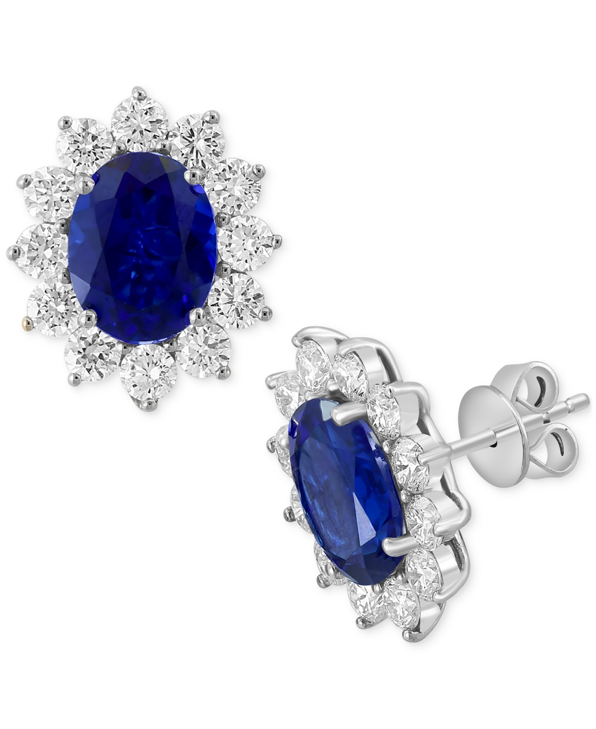 Effy Collection Effy Lab Grown Sapphire (3-3/4 Ct. T.w.) & Lab Grown Diamond (1-5/8 Ct. T.w.) Halo Stud Earrings In In 14k White Gold