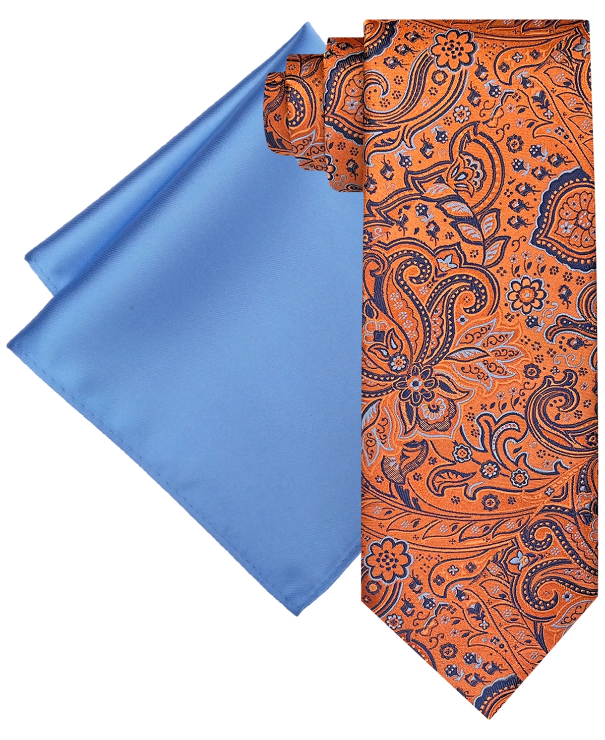 Steve Harvey Men's Extra Long Shaded Paisley Tie & Solid Pocket Square Set In Orange