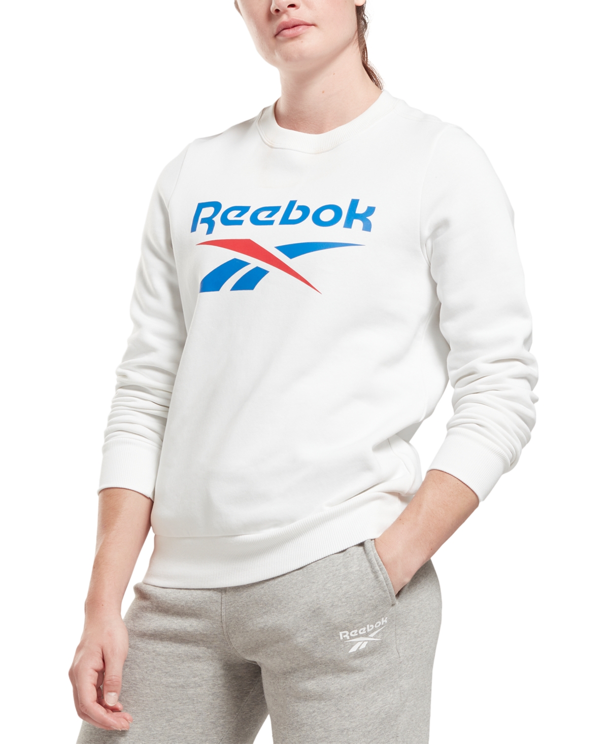 Reebok Identity Big Logo Fleece Crew Sweatshirt In White