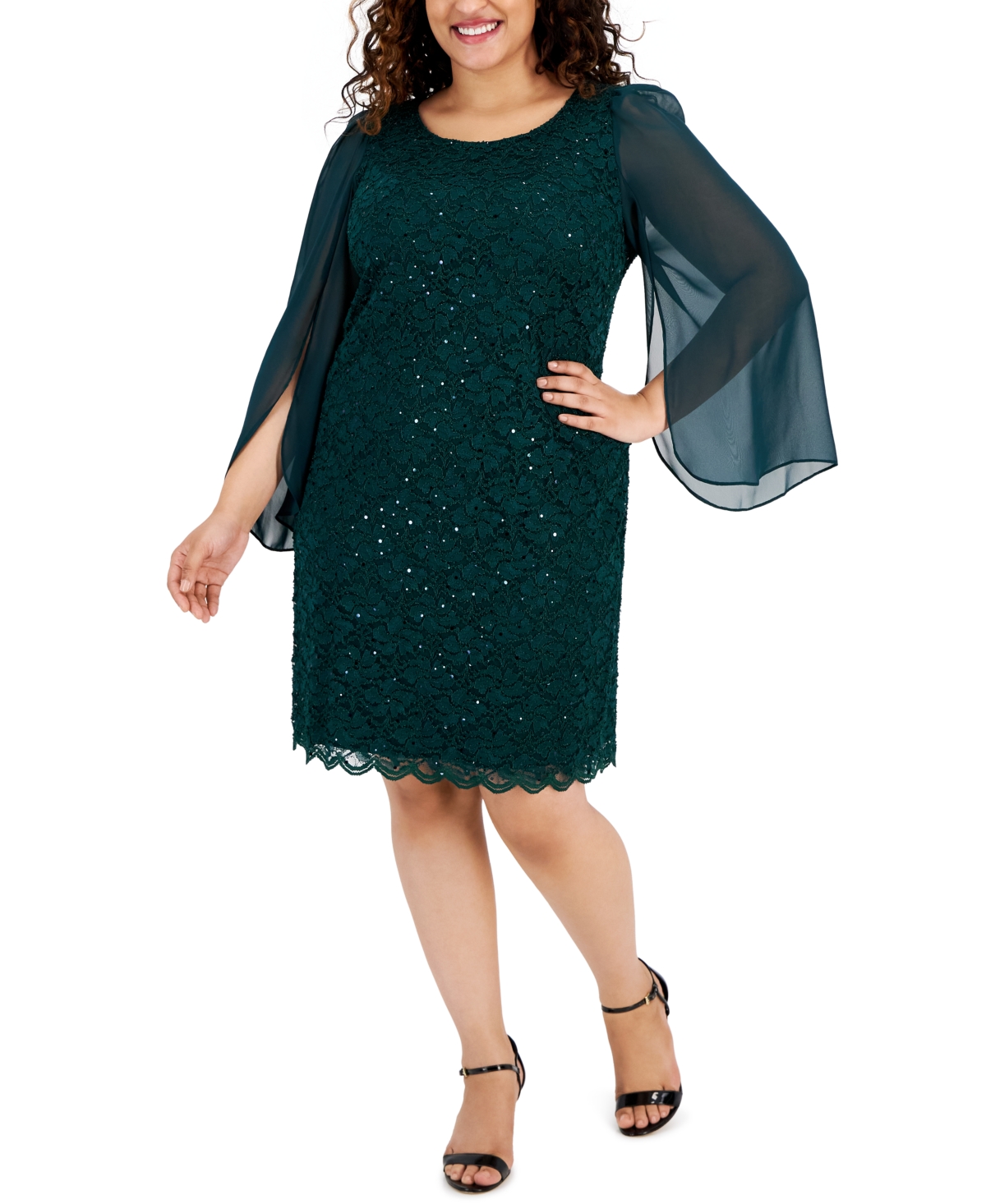 Connected Plus Size Sequined Lace Sheath Dress In Hunter