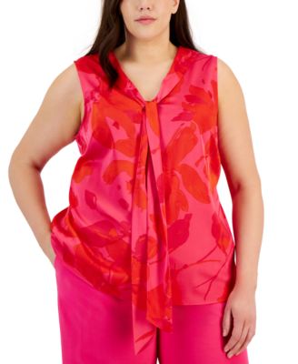 Tahari ASL - Plus Size Bow-Neck Sleeveless Blouse