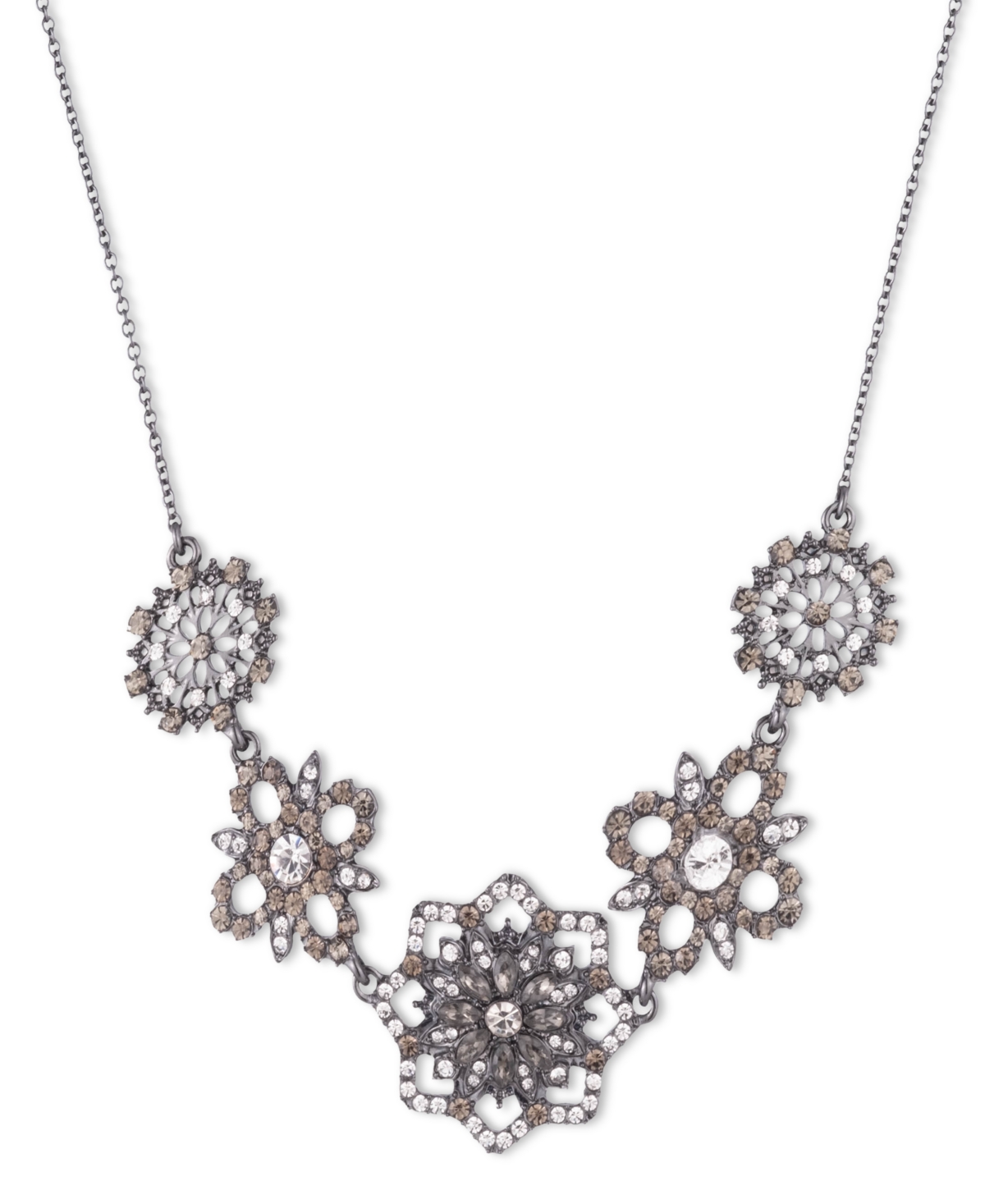Marchesa Crystal Floral Frontal Necklace, 16" + 3" Extender In Dark Grey