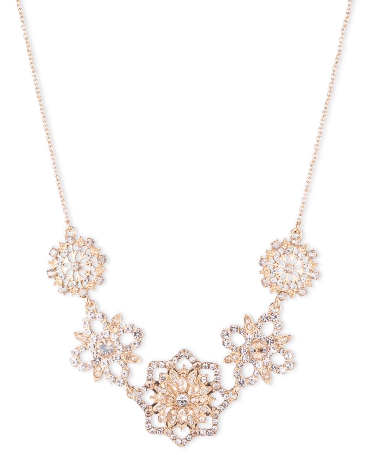 Marchesa Crystal Floral Frontal Necklace, 16" + 3" Extender In Golden