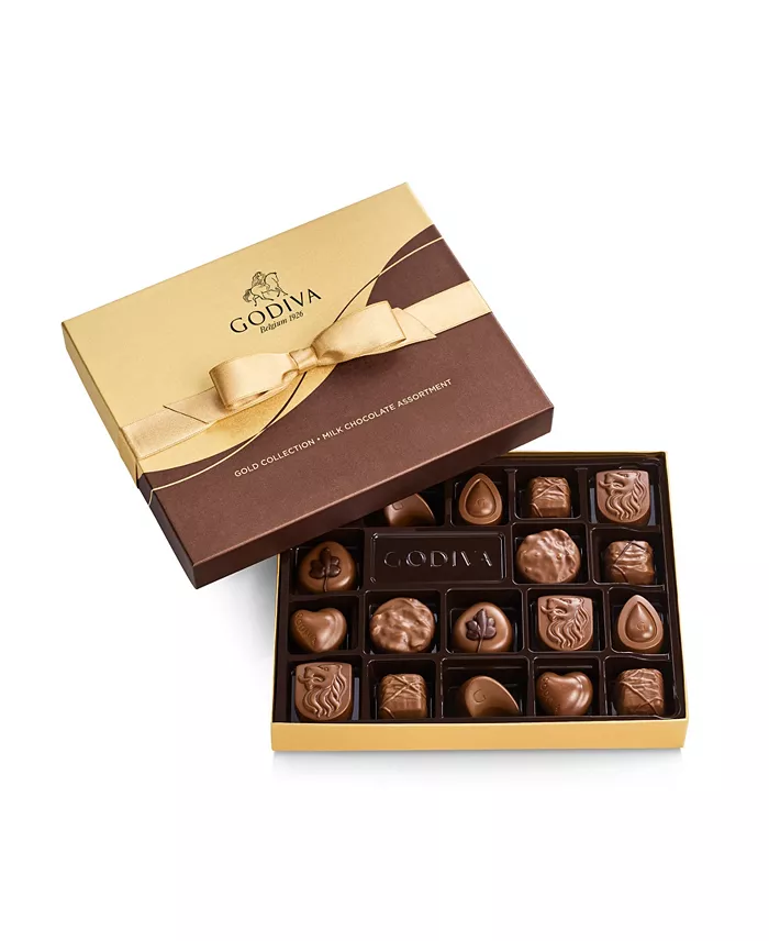 Godiva Assorted Milk Chocolate Gold-Tone Gift Box, 18 Piece