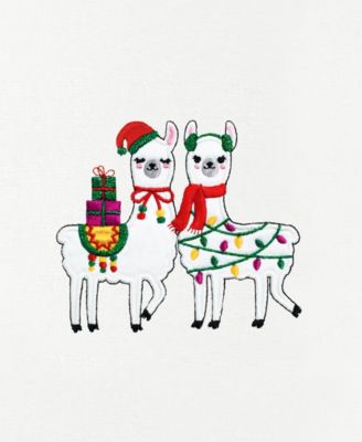 Christmas Llamas Embroidered Luxury 100% Turkish Cotton Hand Towels, 2 Piece Set