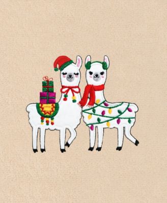 Christmas Llamas Embroidered Luxury 100% Turkish Cotton Hand Towels, 2 Piece Set