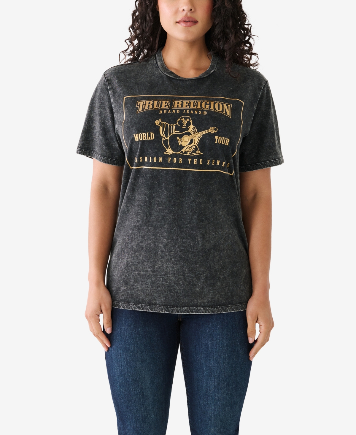 True Religion Women's Short Sleeve Acid Wash T-shirt In Jet Black