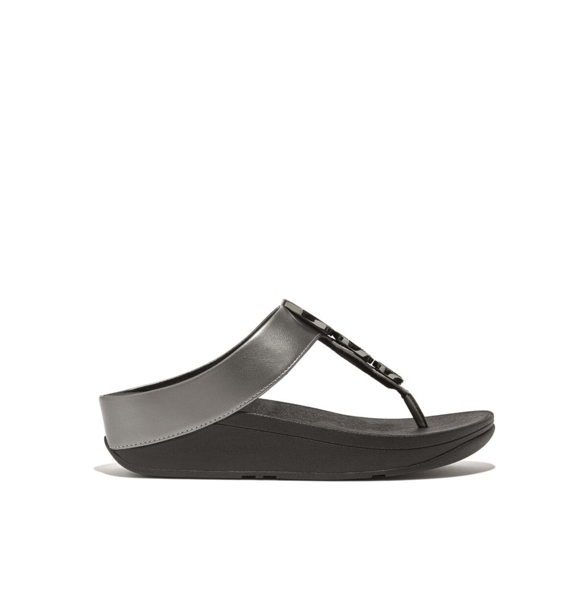 Fitflop Women's Halo Bead-circle Metallic Toe-post Sandals In Black