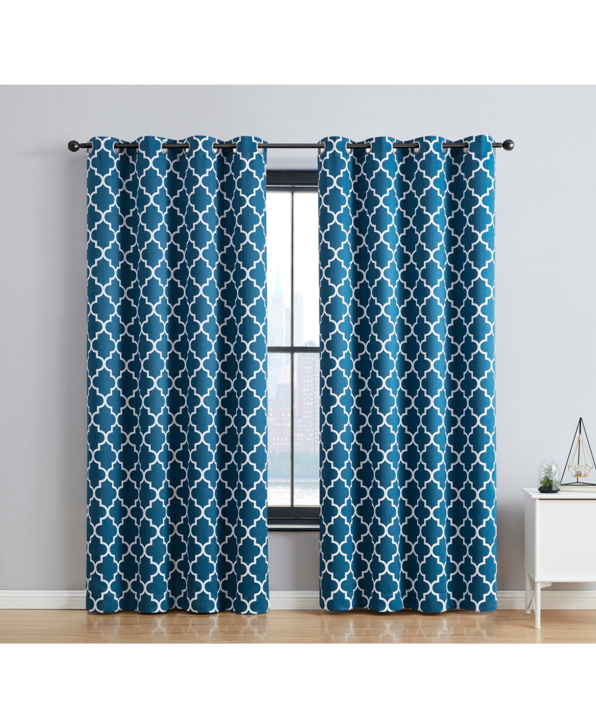 Lattice Print Drape Blackout Curtains Pattern - Weather Insulated Curtains, Sun Blocking Window Treatment Draperies for Living Room - Set of 2