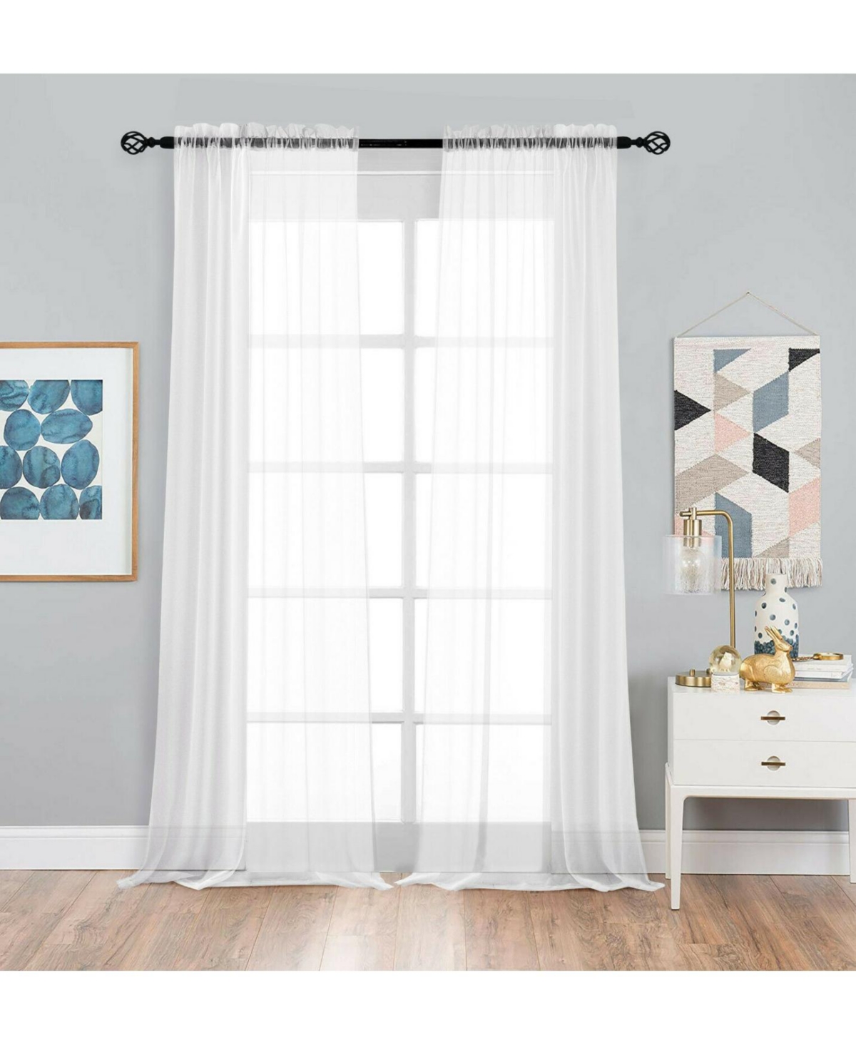 2 Pack Basic Home Rod Pocket Sheer Voile Window Curtains - Ivory