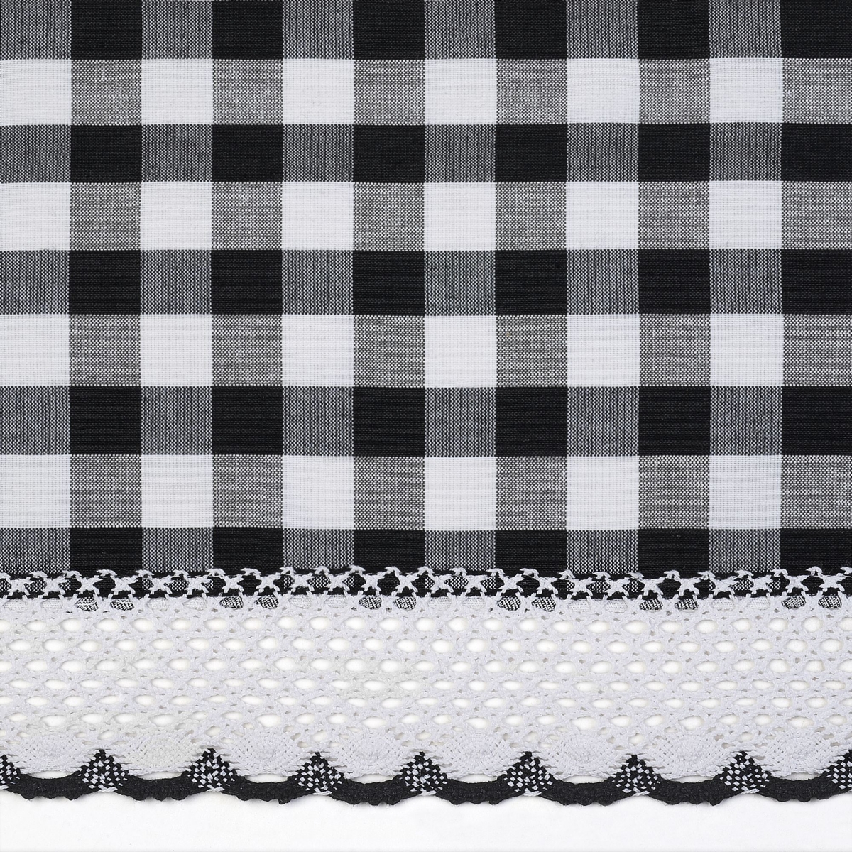 Kate Aurora Complete 3 Piece Country Farmhouse Plaid Gingham Black & White Buffalo Check Kitchen Curtain Tier & Valance Set