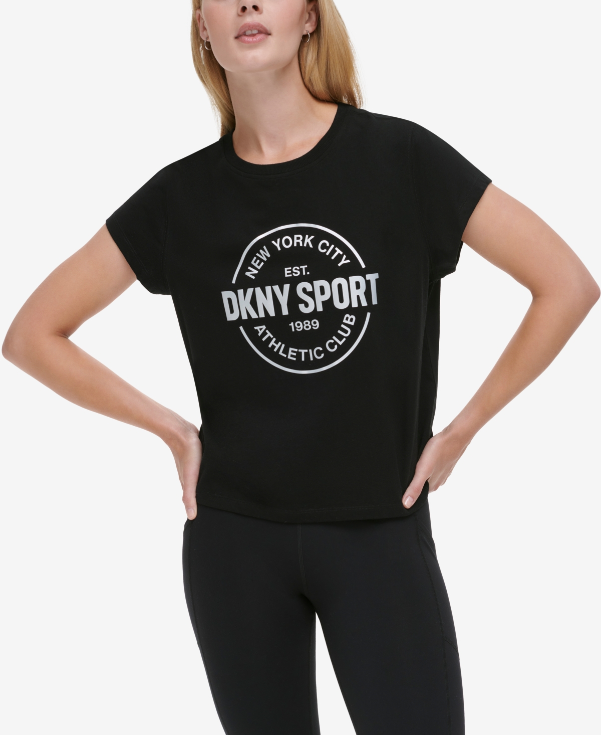 Sport Women's Medallion Logo Cropped T-Shirt - Black/silver