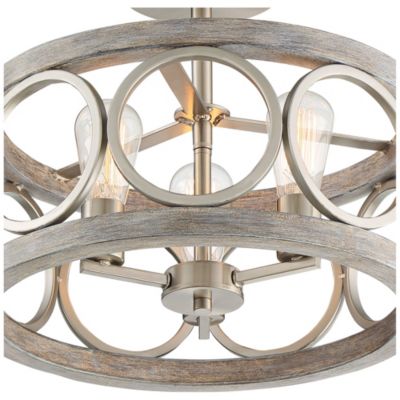 Semi Flush Mount 16" Wide Brushed Nickel Gray Wood 3-Light LED Salima Rustic Farmhouse Ceiling Light