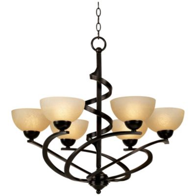 Bronzeador Dark Mocha Chandelier Lighting 27 1/2" Wide Modern Industrial Iron Ribbon Amber Glass Shades 6-Light Fixture for Dining Room House Foyer Kitchen Island Entryway
