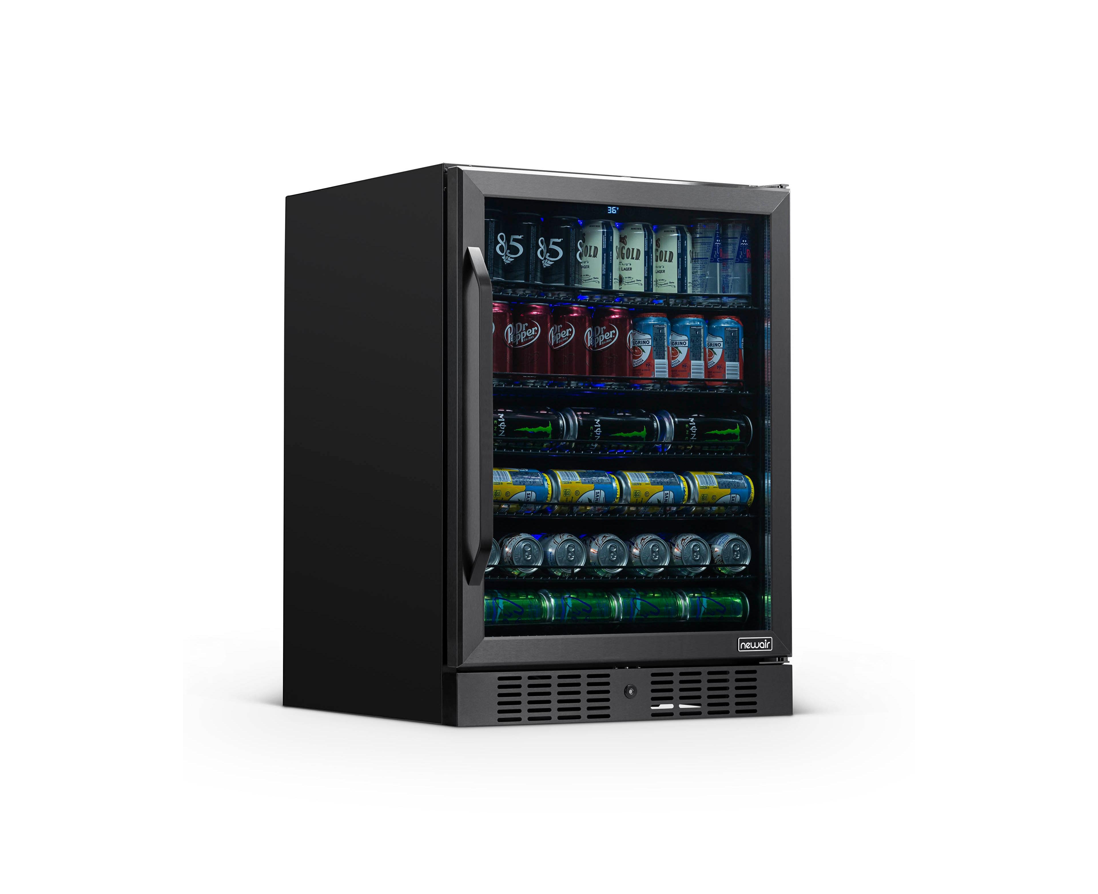Newair 24" Built-in 177 Can Beverage Fridge in Black Stainless Steel with Precision Temperature Controls and Adjustable Shelves