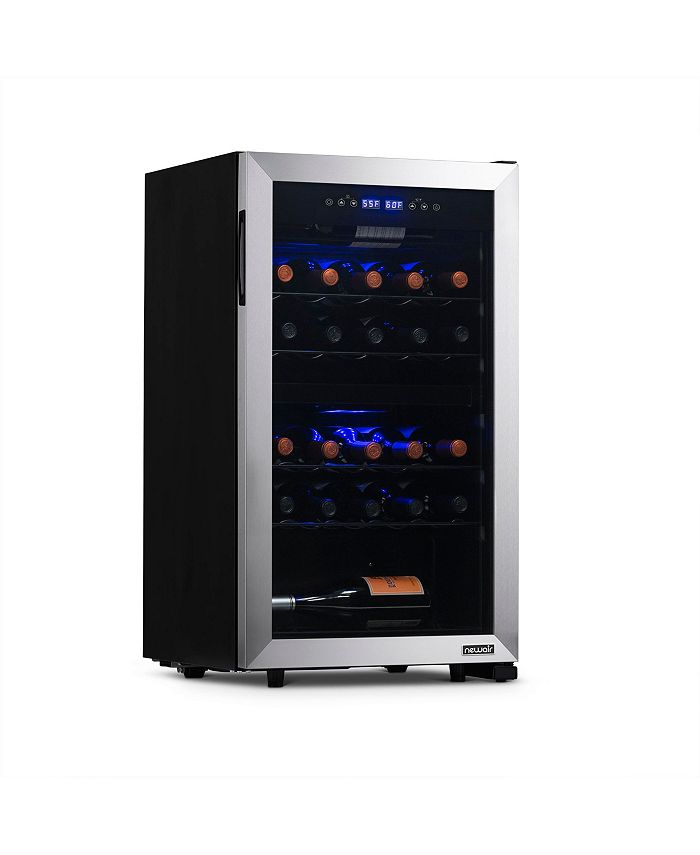 Newair Freestanding 28 Bottle Dual Zone Compressor Wine Fridge in Stainless Steel, Adjustable