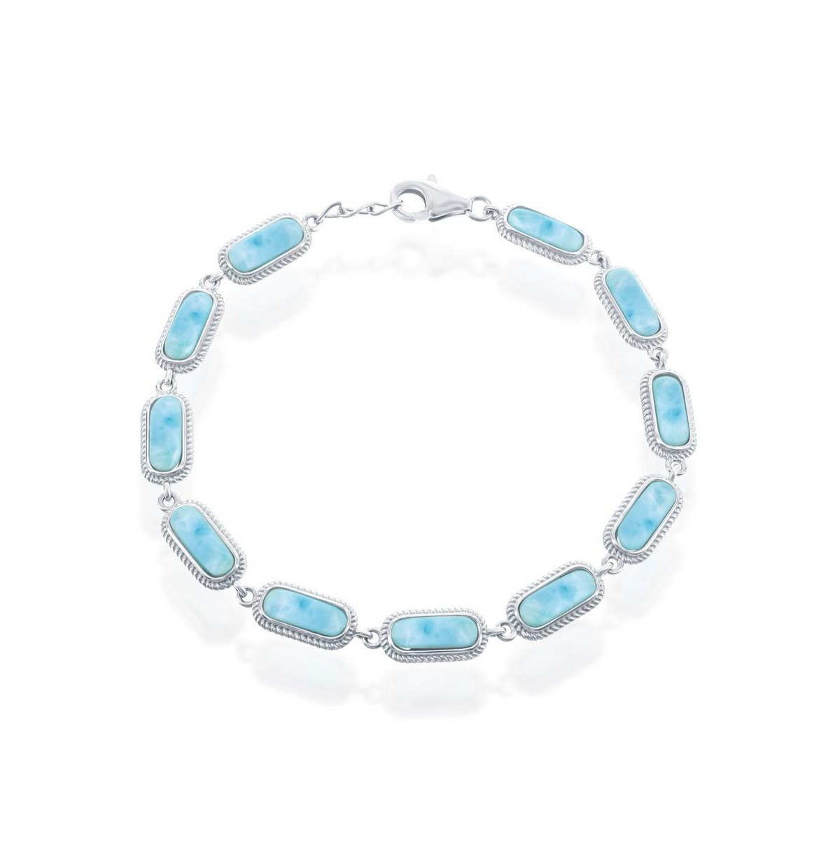 Sterling Silver Oval Larimar Linked Bracelet - Blue