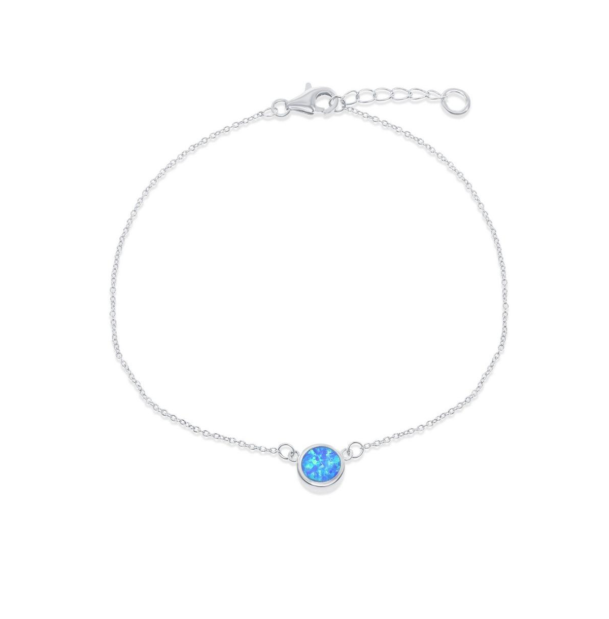 Sterling Silver Blue Inlay Opal Disc Anklet - Blue