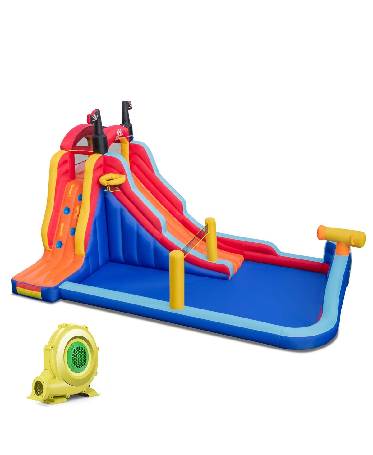Inflatable Water Slide Park Pirate Theme Bouncer Playhouse Castle with 735W Blower - Assorted pre-pack