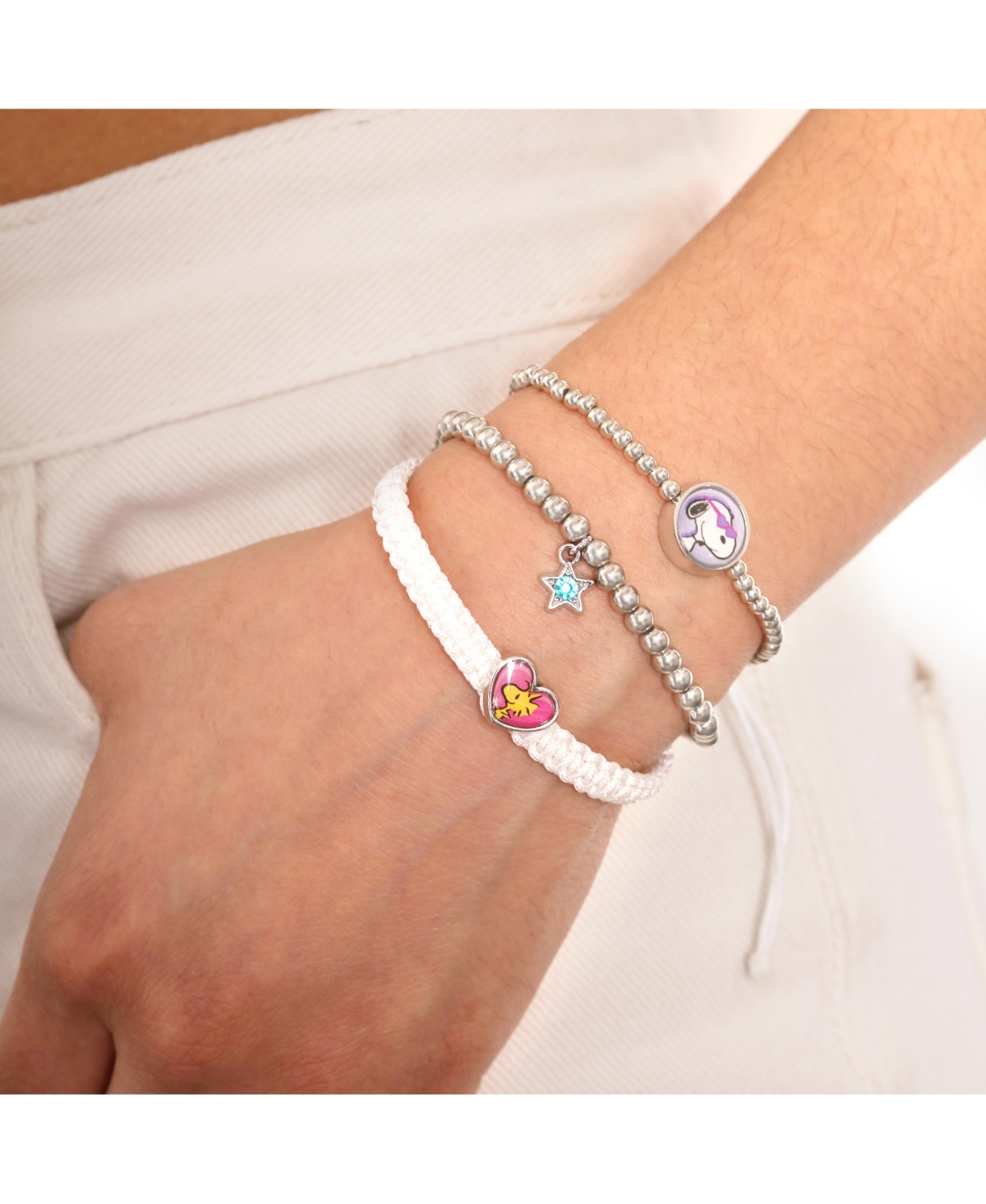 Peanuts Snoopy Womens Stretch Bracelet - Star, Woodstock, and Snoopy - Set of 3