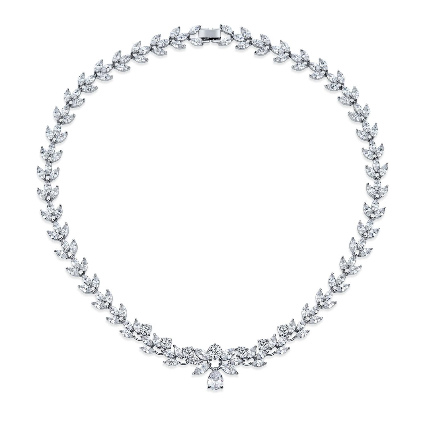 Classic Teardrop Aa CZ Statement Collar Tennis Necklace Silver Plated