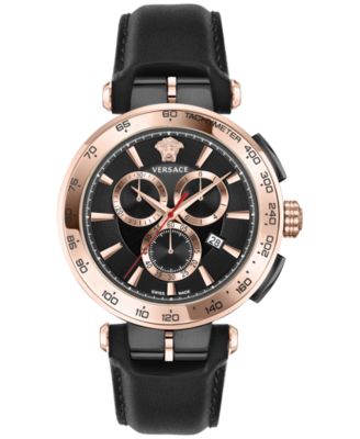 Versace - Men's Swiss Chronograph Aion Black Leather Strap Watch 45mm
