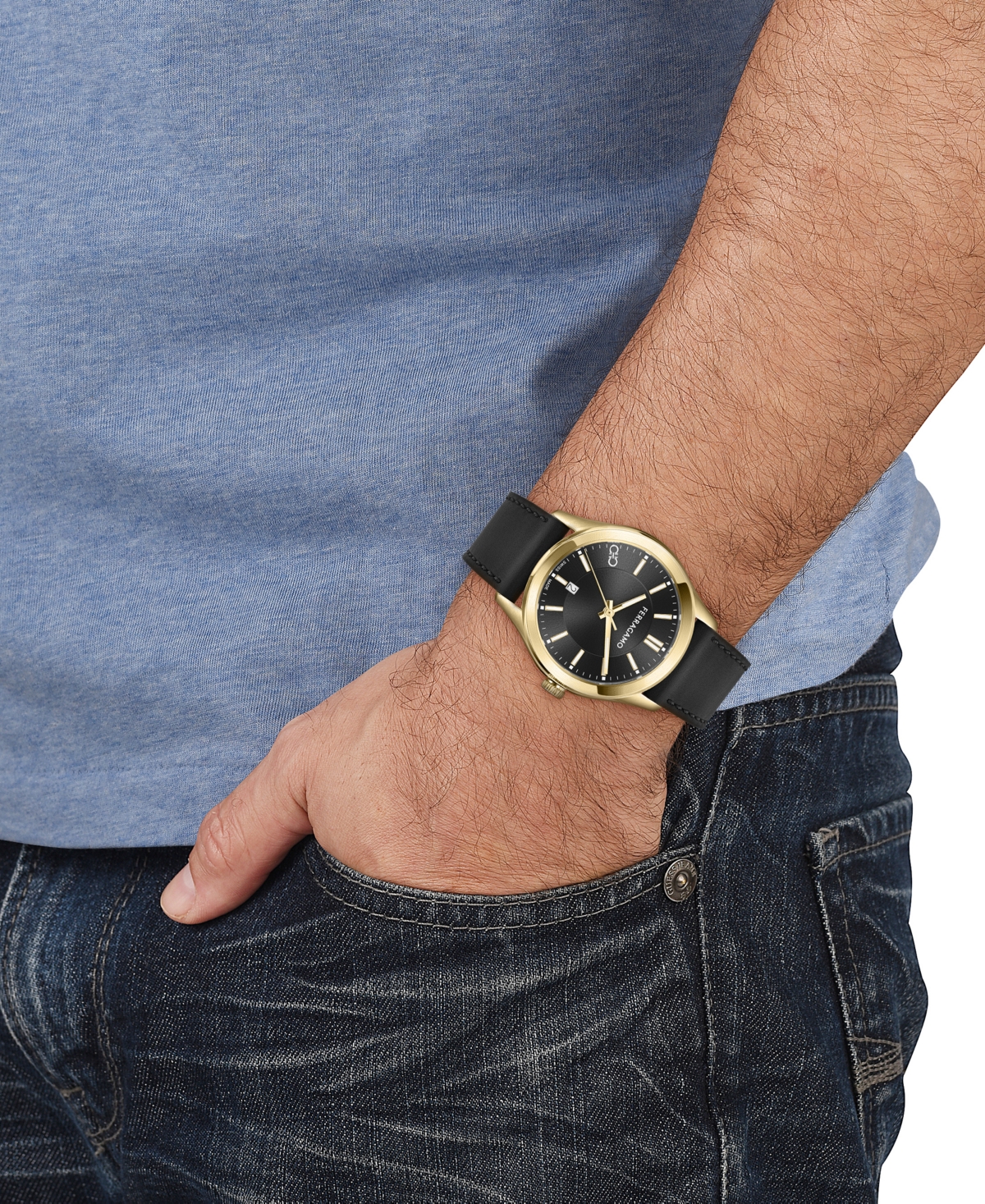 Shop Ferragamo Salvatore  Men's Swiss Classic Black Leather Strap Watch 42mm In Ip Yellow Gold