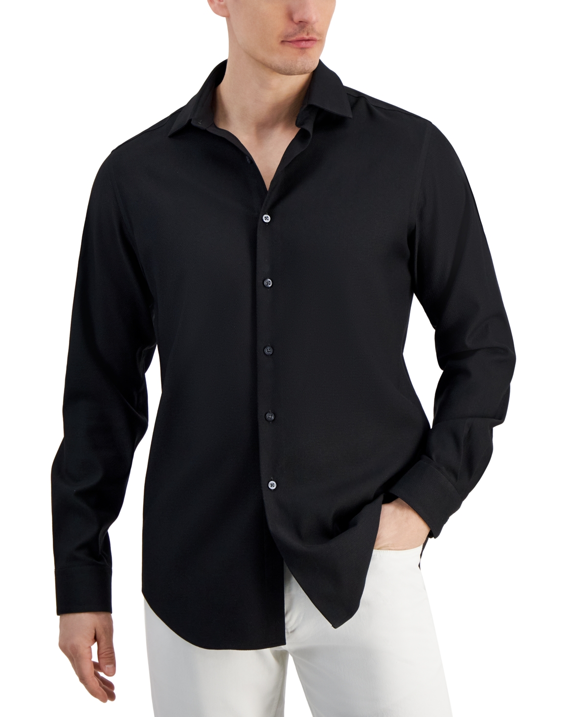 Alfani Men's Dobby Dress Shirt, Created For Macy's In Black