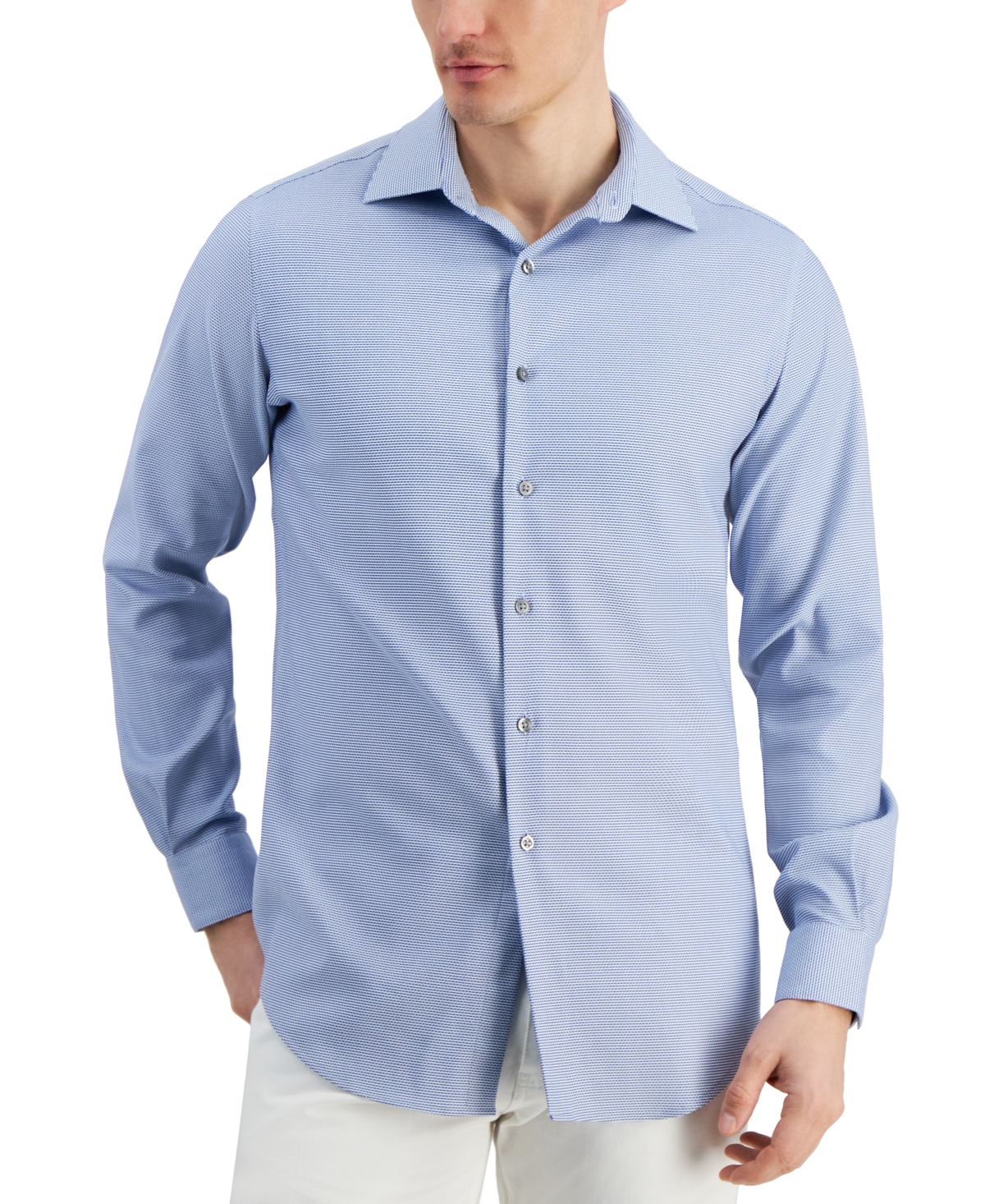 Shop Alfani Men's Dobby Dress Shirt, Created For Macy's In Blue White