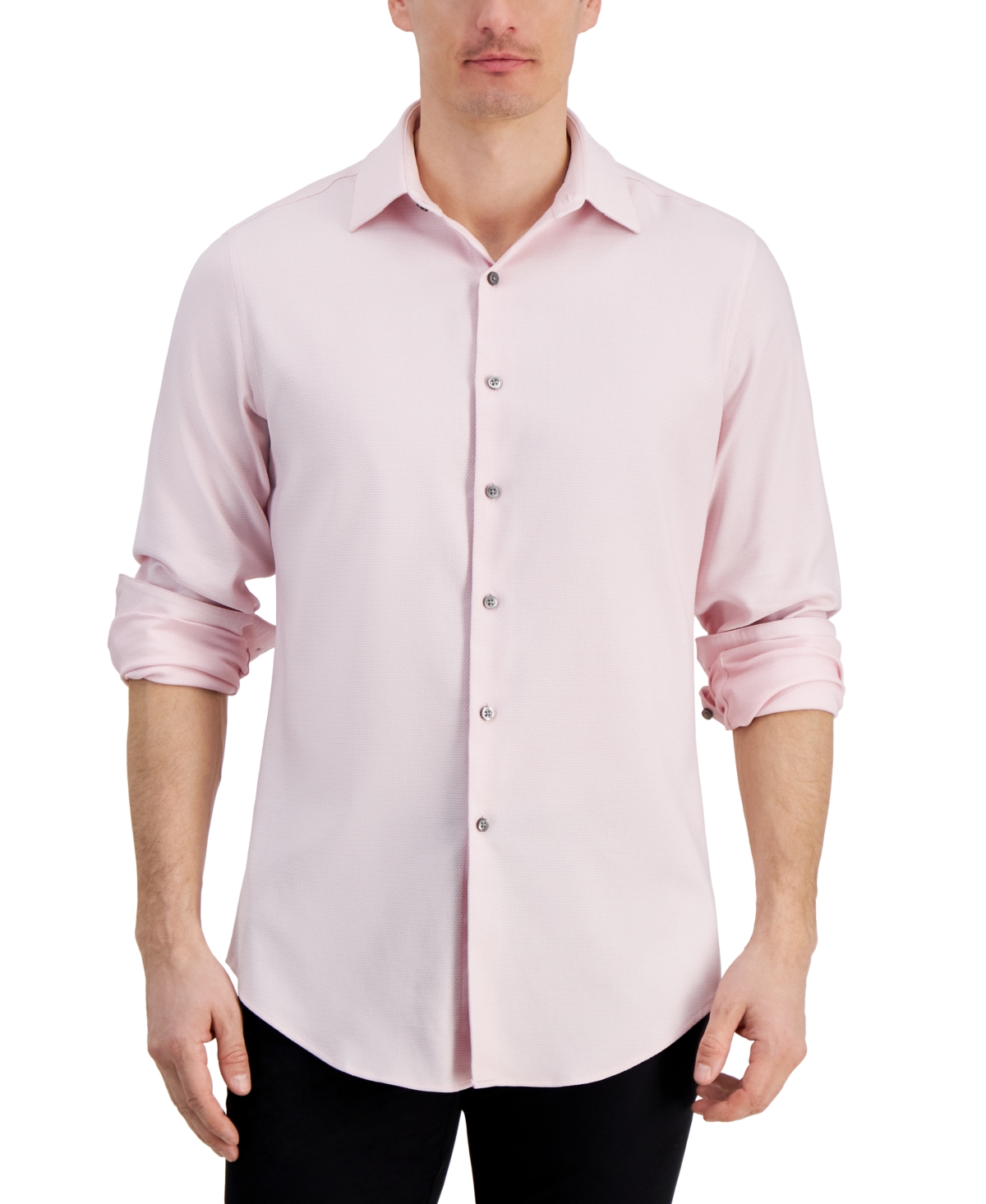 Shop Alfani Men's Dobby Dress Shirt, Created For Macy's In Pink White