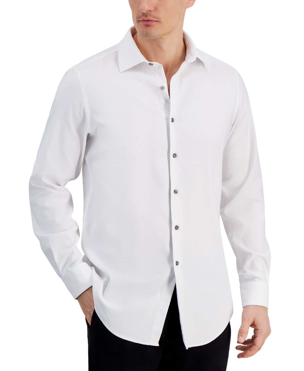 Shop Alfani Men's Dobby Dress Shirt, Created For Macy's In Grey White
