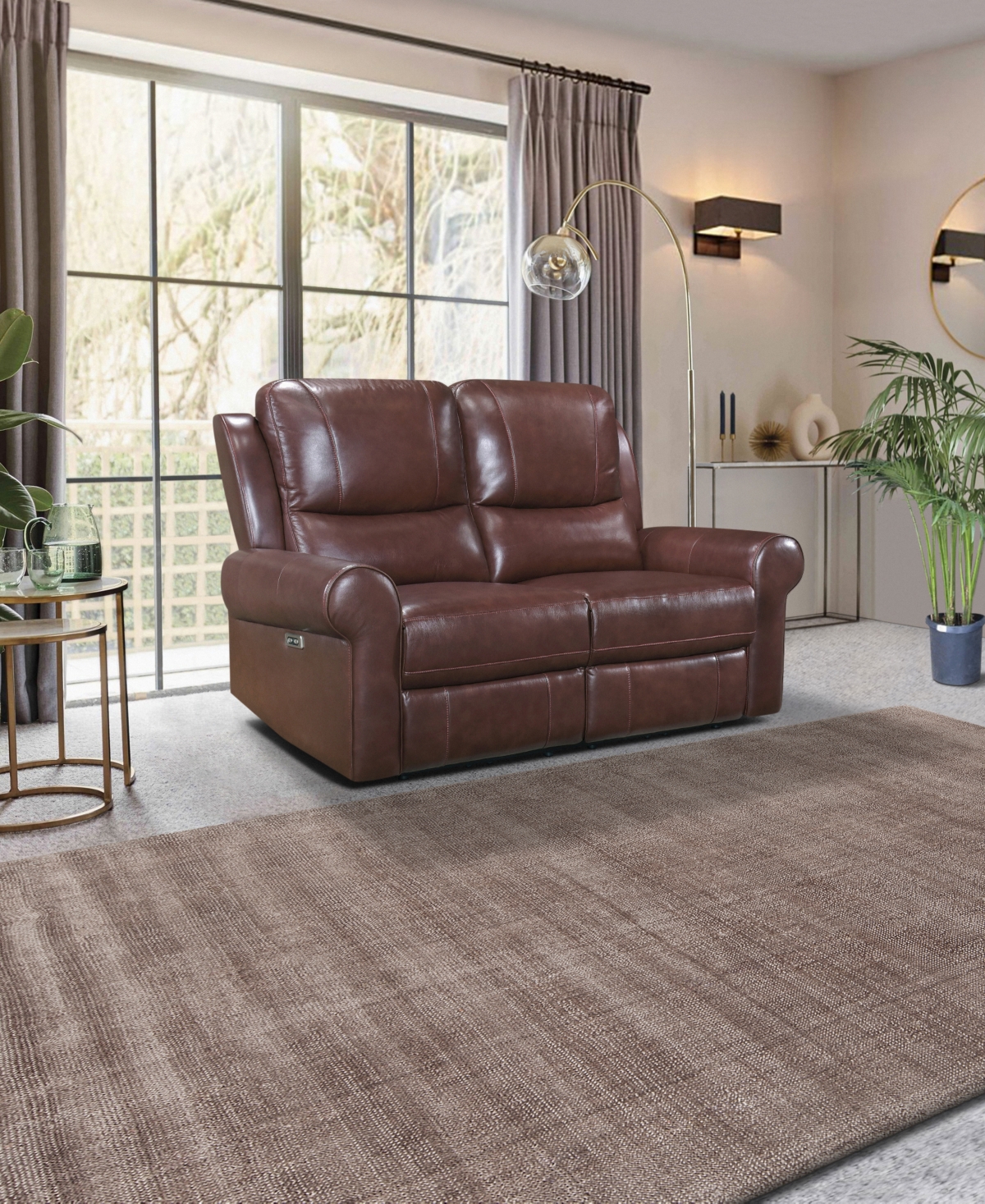 Shop Homelegance White Label Florentina 61" Leather Match Power With Power Headrests Double Reclining Love Seat In Brown