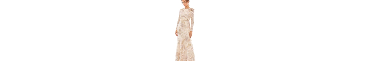 Mac Duggal Floral Embroidered Lace Trumpet Gown In Blush