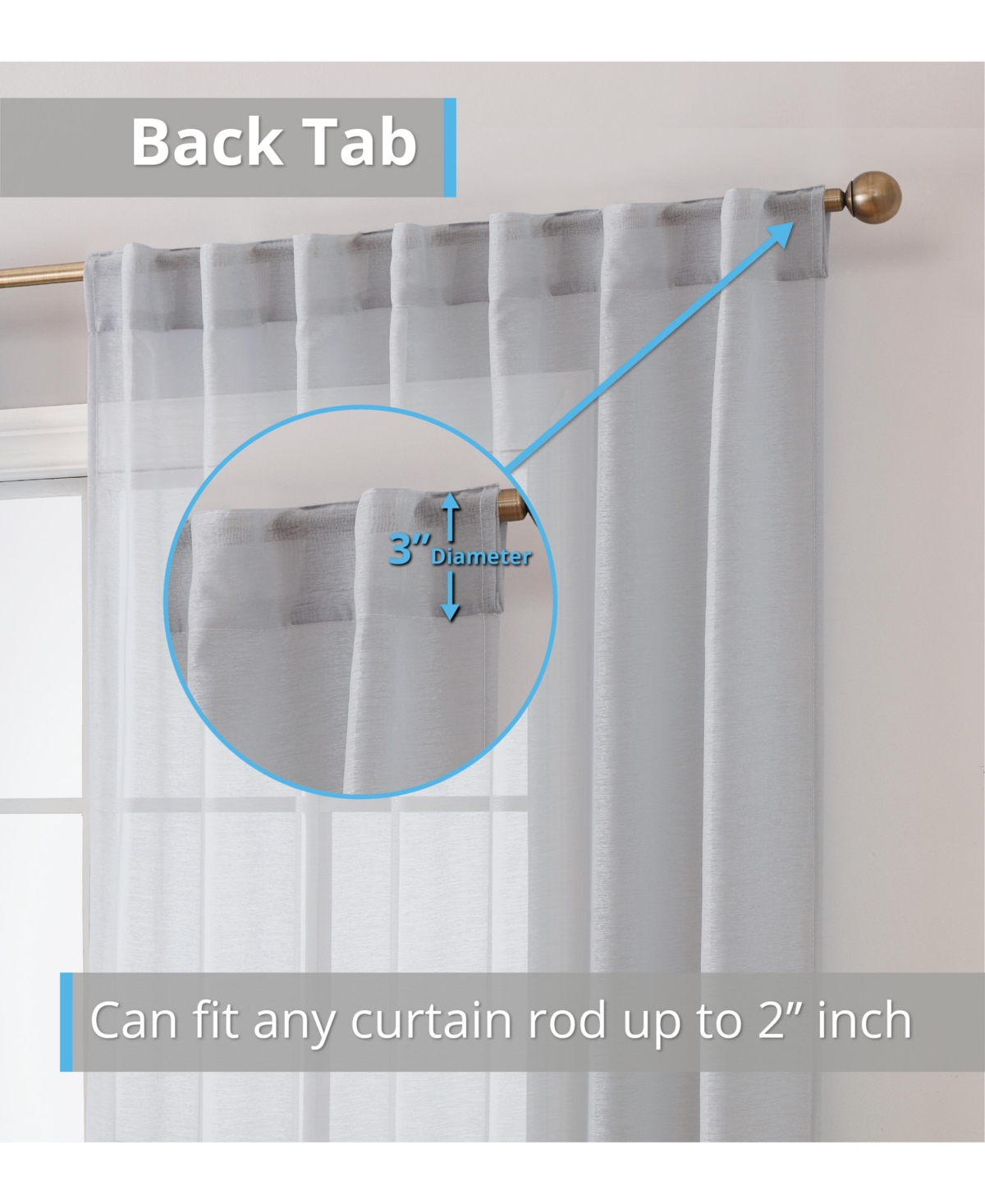 Hlc.me Lauren Semi Sheer Light Filtering Transparent Pocket Top & Back Tab Lightweight Window Curtains Drapery Panels Bedroom & Living Room, 2 Panels