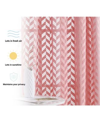Herringbone Thick Semi Sheer Premium Rod Pocket Window Curtain Panels for Bedroom & Living Room - Set of 2