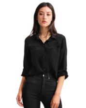 Made by Johnny Women's 3/4 Sleeve Tailored Button Down Shirts S BLACK