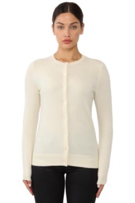 Women's 100% Cashmere Button Front Long Sleeve Crewneck Cardigan Sweater