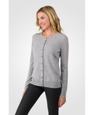 Women's 100% Cashmere Button Front Long Sleeve Crewneck Cardigan Sweater
