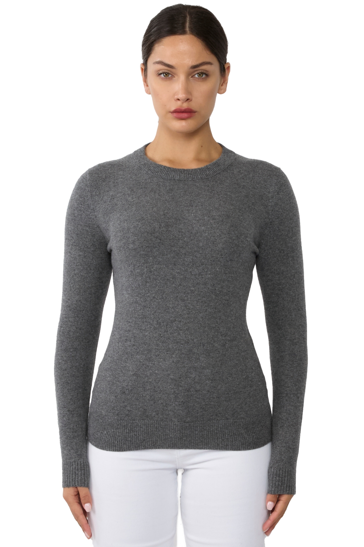 Jennie Liu Women's 100% Pure Cashmere Long Sleeve Crew Neck Pullover Sweater