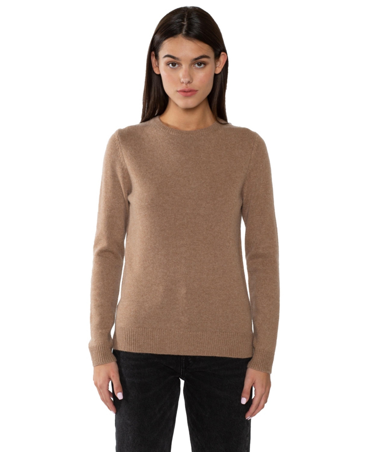 100% Pure Cashmere Extra-ply Cozy Long Sleeve Crew Neck Sweater - Saddle heather