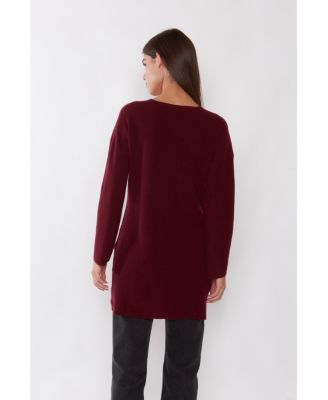 Women's 100% Pure Cashmere Long Sleeve Ribbed Tunic Sweater