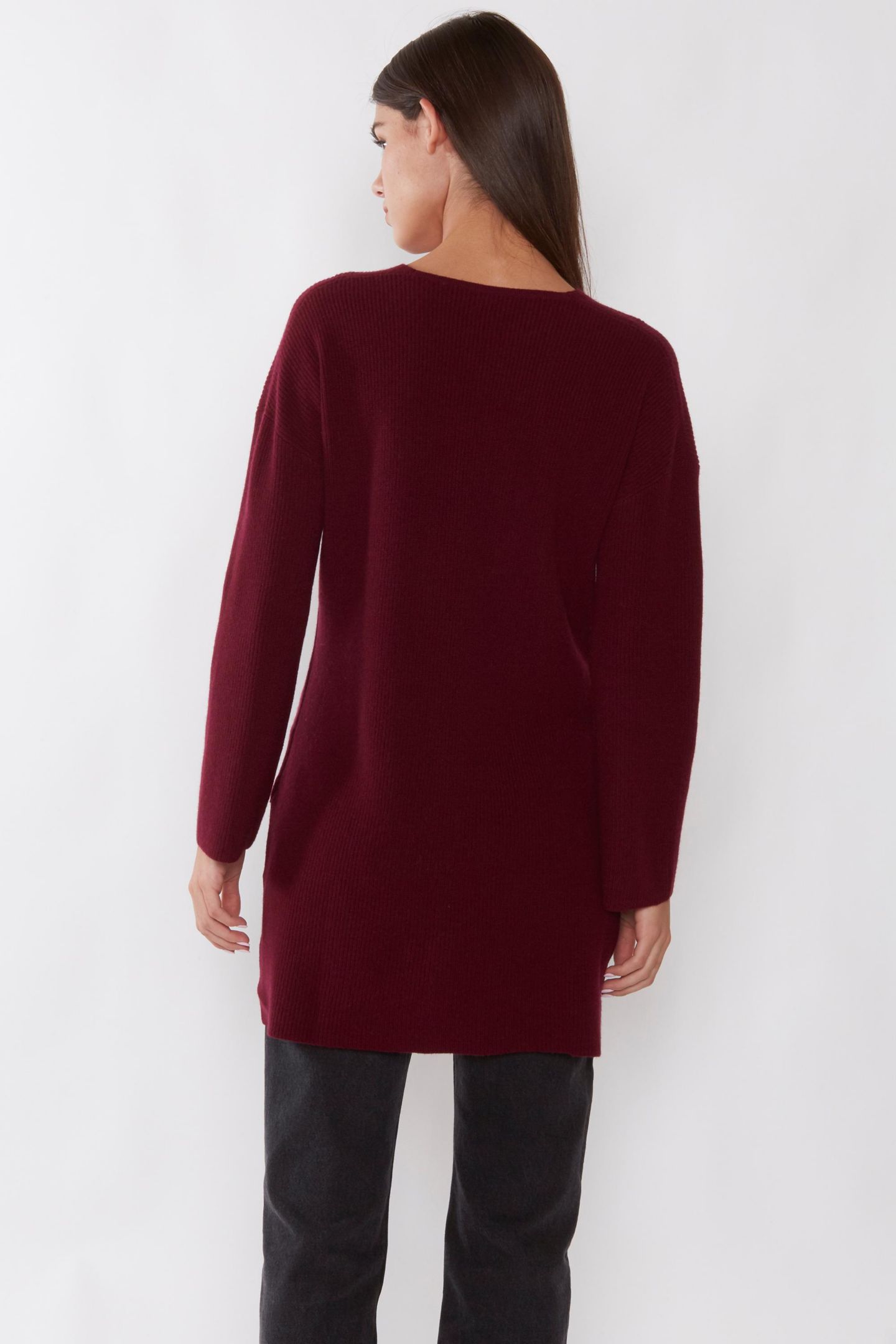 Женский свитер JENNIE LIU 100% Pure Cashmere Long Sleeve Ribbed Tunic, цвет: Бордовый — фото 2